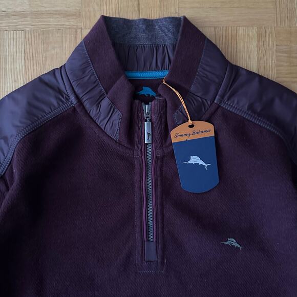 Tommy Bahama quarter zip burgundy sweater Large NWT - Picture 3 of 7